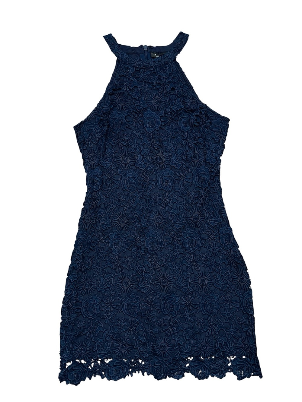 LULUS LOVE POEM NAVY BLUE LACE MINI DRESS size SMALL LIKE NEW lined back zip - Picture 4 of 11